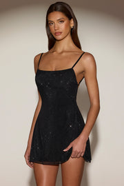 Oh Polly Philomena robe mini noire strass dos nu
