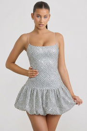 Oh Polly Embellished Callie robe mini argentée perles