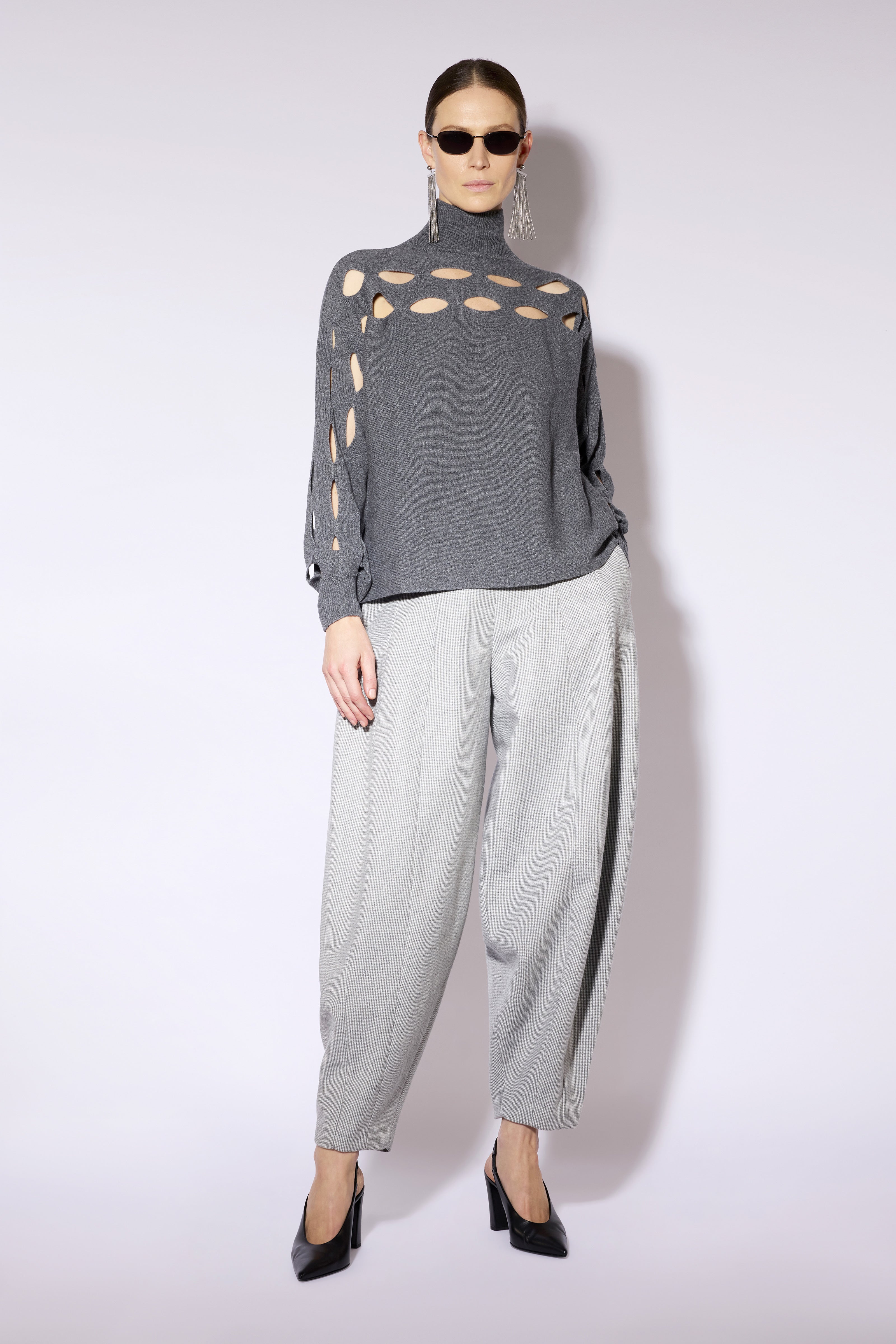 Liviana Conti Nathan pantalon taille haute microfantasia grigia