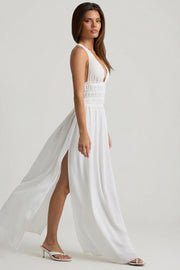 Oh Polly Dresses Robe Pryana Blanche Maxi Plongeante
