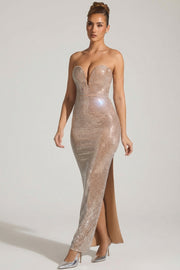 Oh Polly Lucile robe bustier strass miel fendue