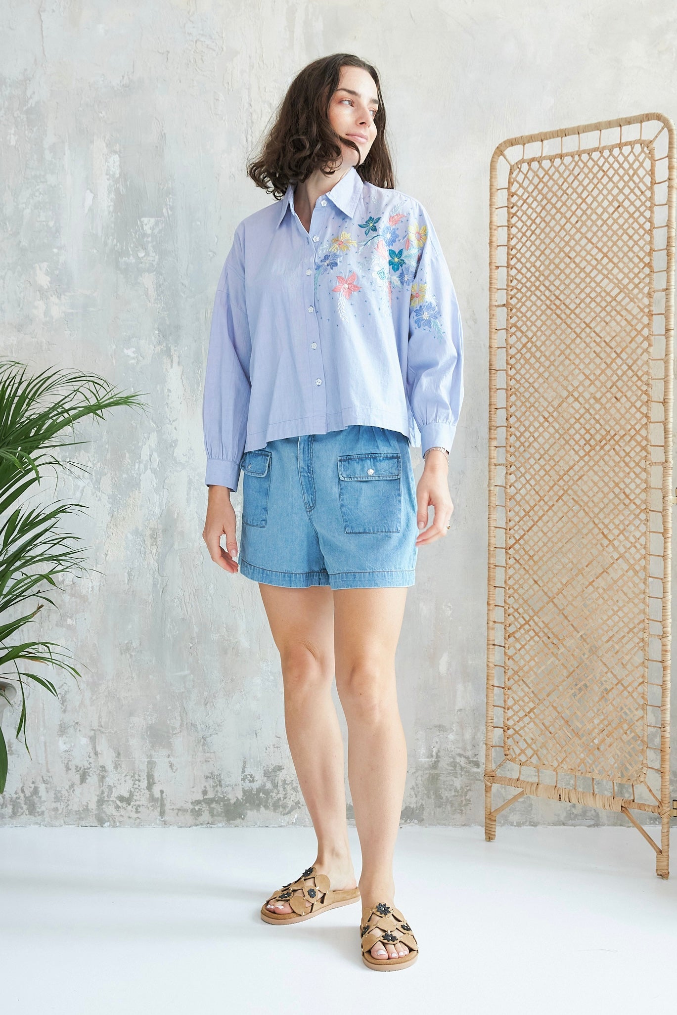 Chicosoleil Tops Chemise Mani bleu bluish brodée S