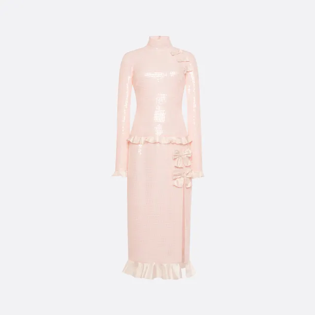 Alessandra Rich robe midi soie sequins rose 36