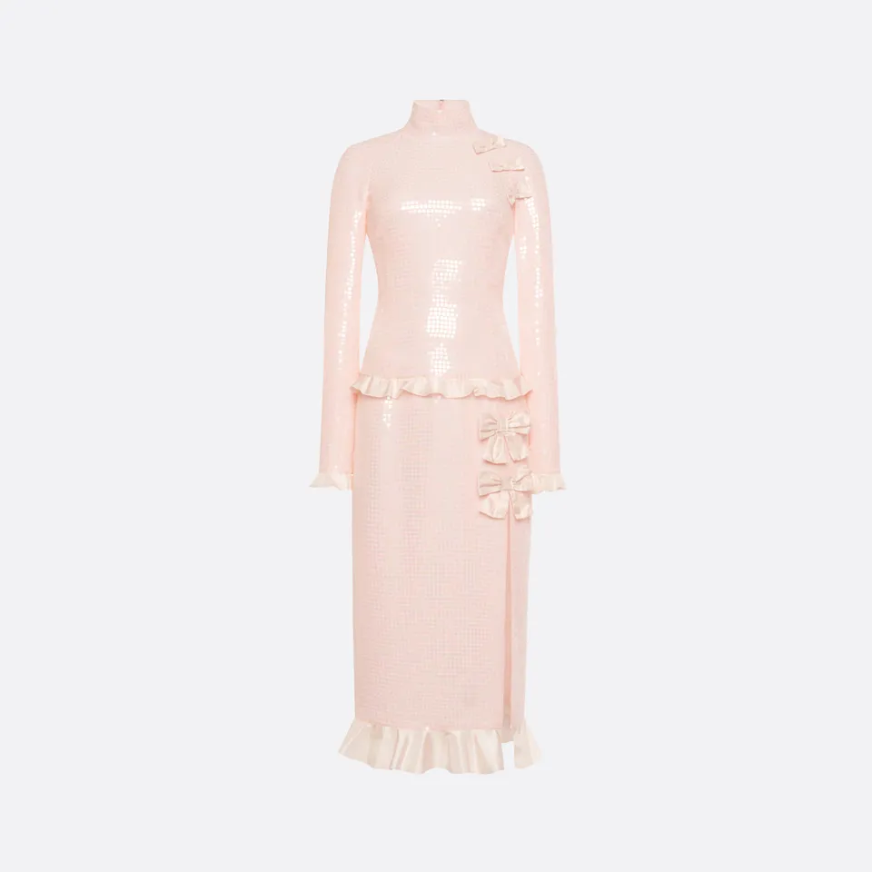 Alessandra Rich robe midi soie sequins rose 36