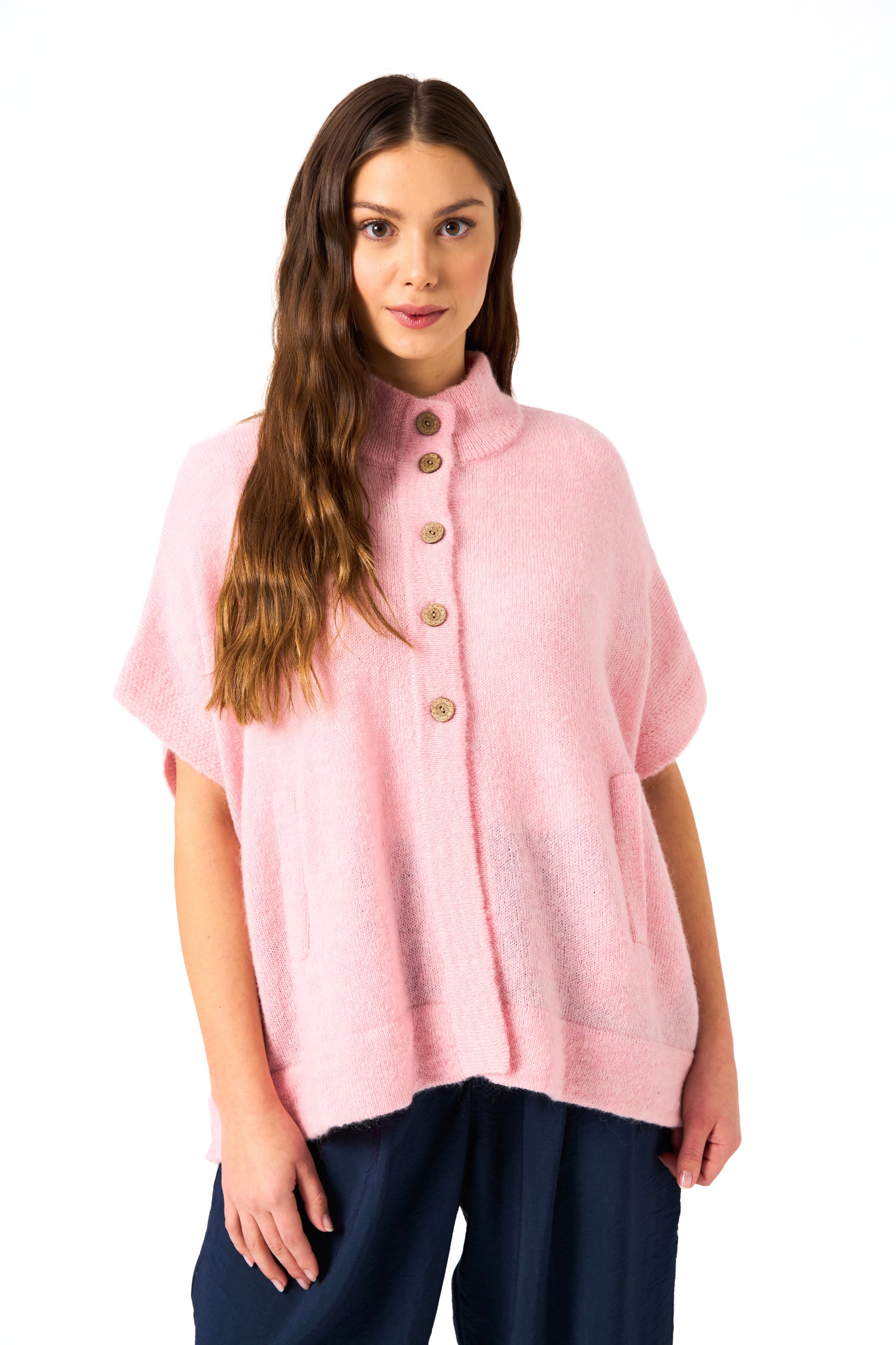 Chicosoleil Achill poncho cardigan rose mohair