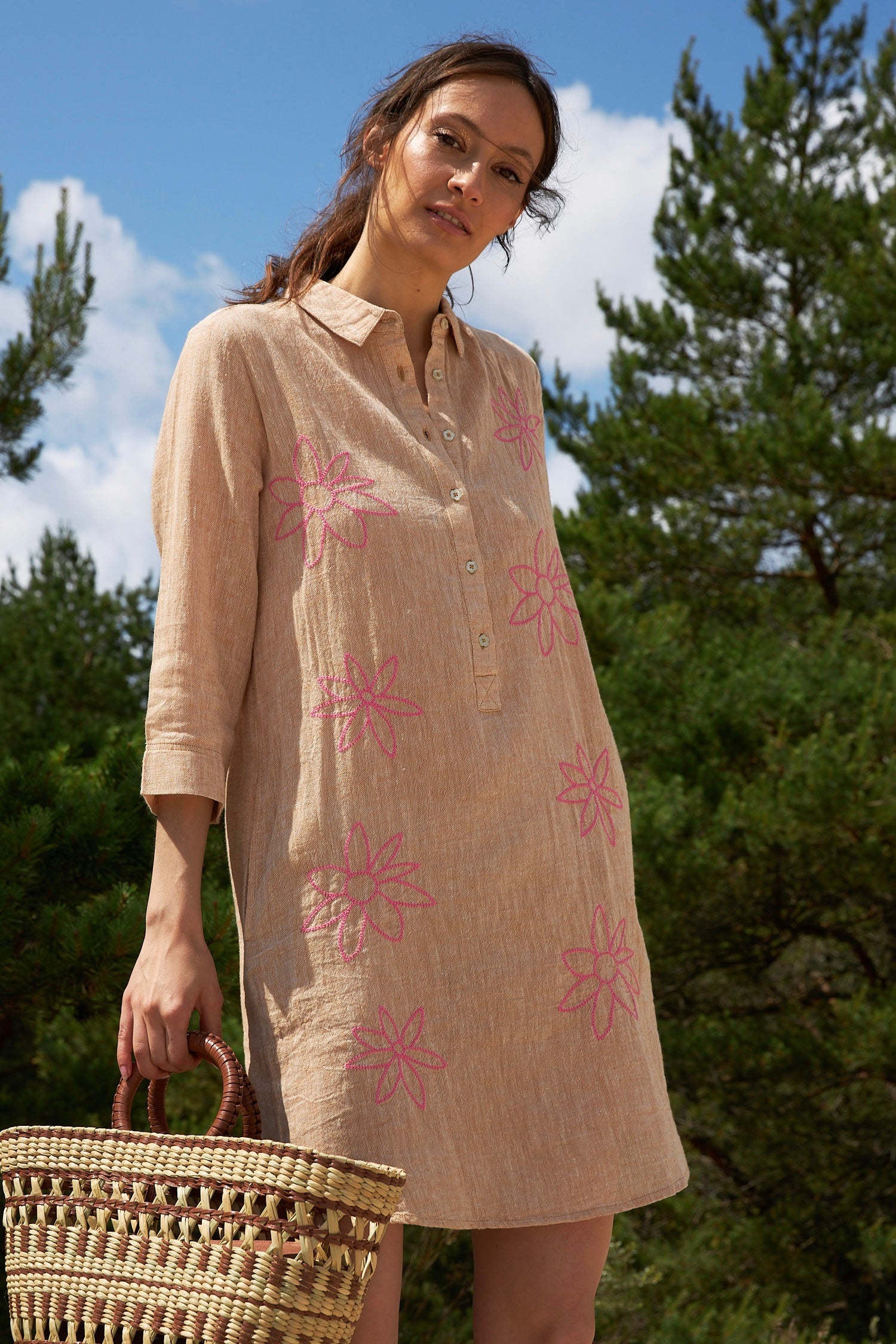 Chicosoleil Martha robe courte coton beige brodée XS-XL