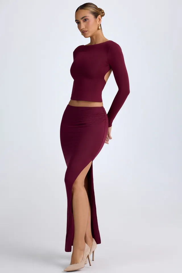 Oh Polly Carolina Jupe Maxi Wine Red Taille Basse Fendue