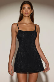 Oh Polly Philomena robe mini noire strass dos nu