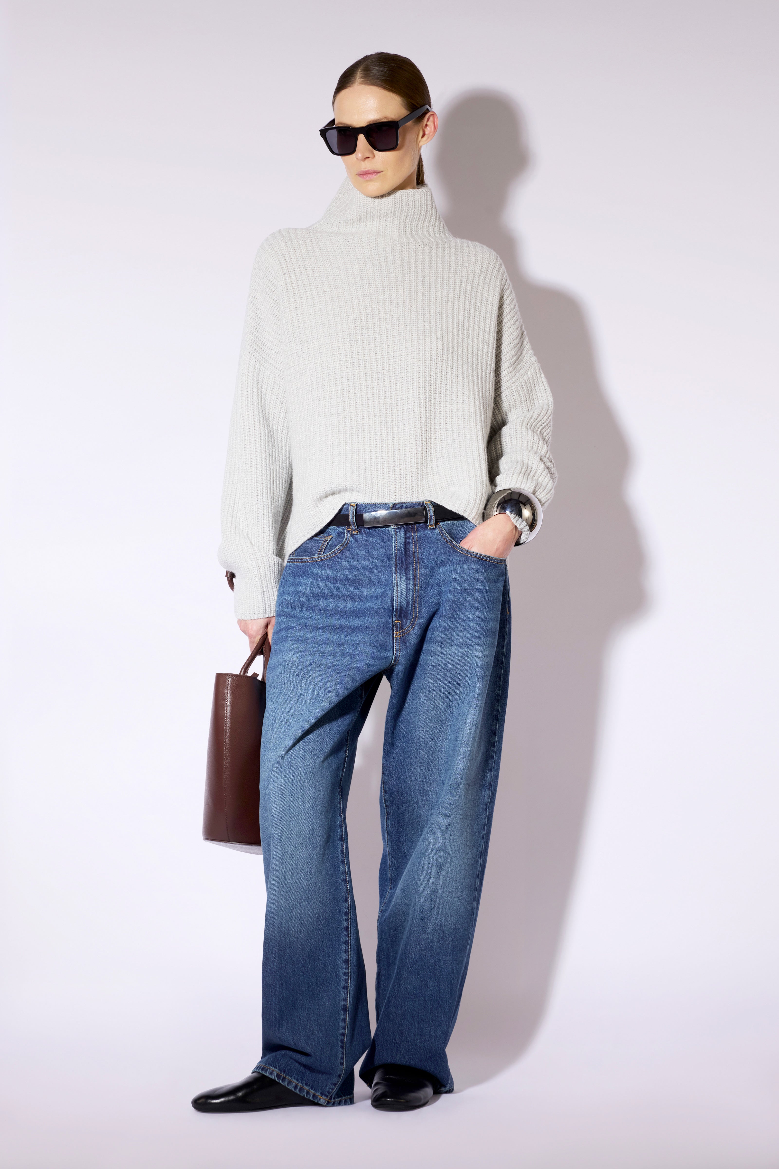 Liviana Conti Samira pull col haut gris cachemire