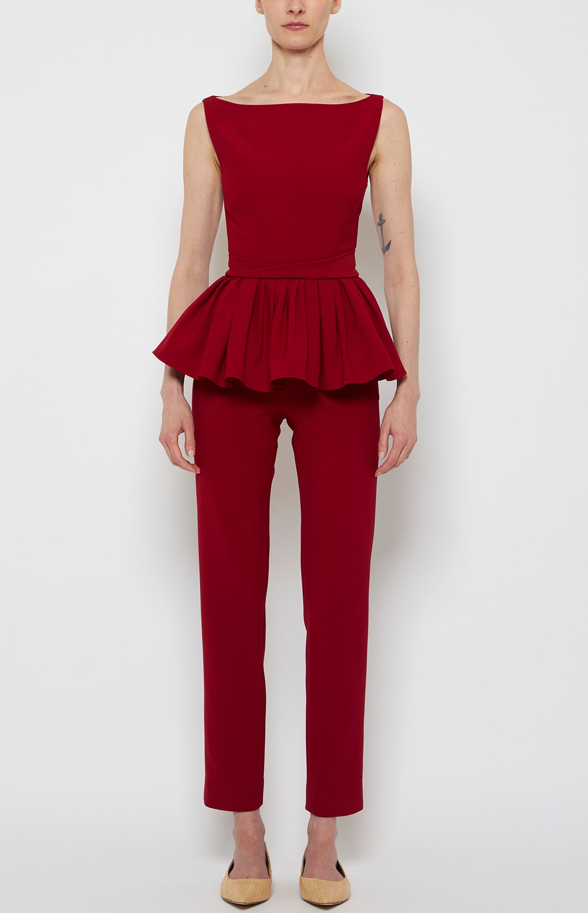 Prabal Gurung Peplum Square Neck Top rouge col carré