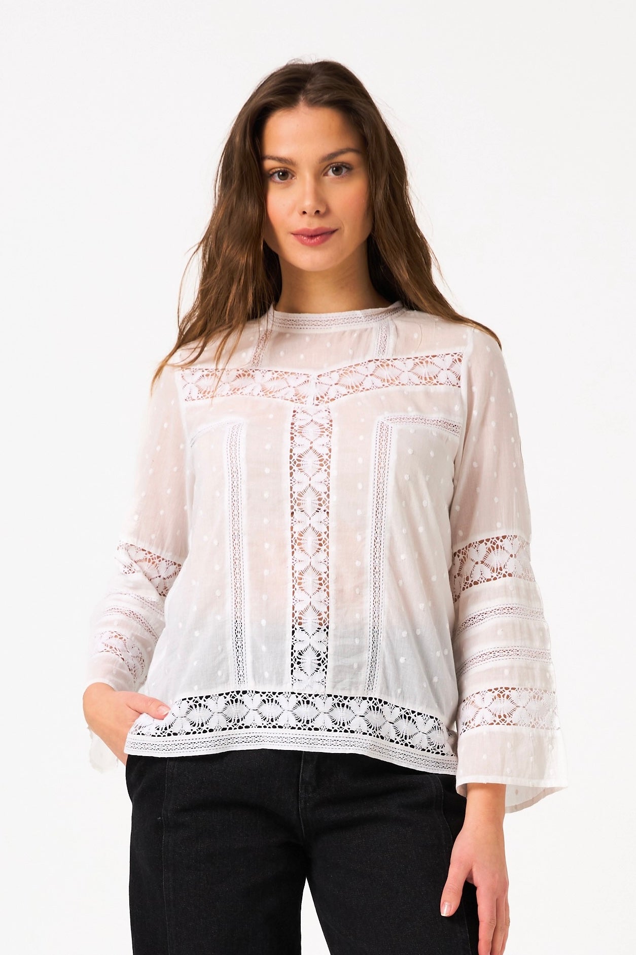 Chicosoleil Tops Haru blouse blanc coton dentelle