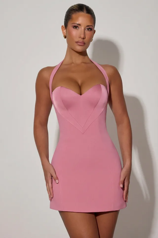 Oh Polly Lenore robe mini rose poudré col licou satin