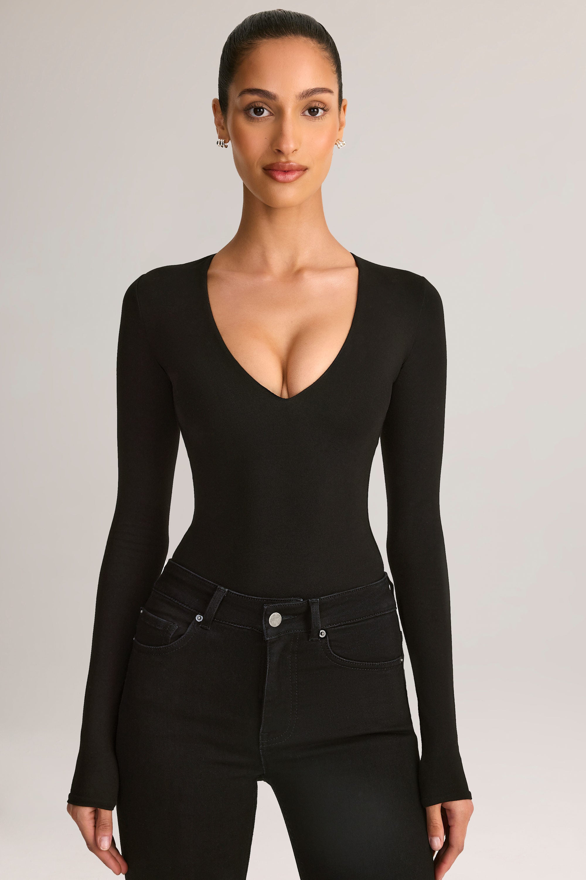 Oh Polly Elodie bodysuit noir modal col plongeant manches longues