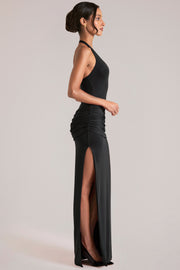 Oh Polly Deep Plunge Halterneck robe longue noire découpe