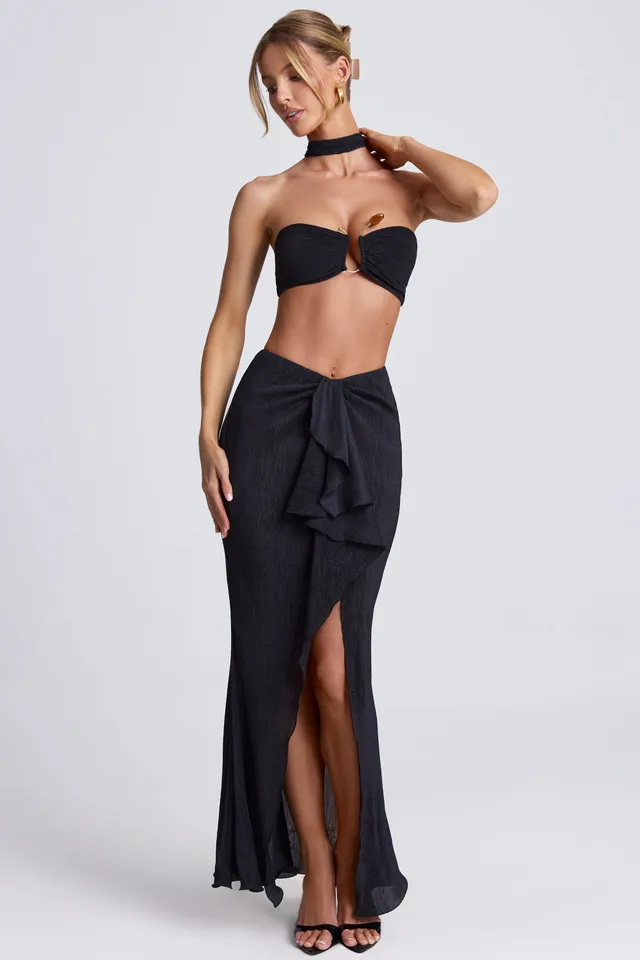 Oh Polly Skirts 9089 maxi jupe noire volants fendue