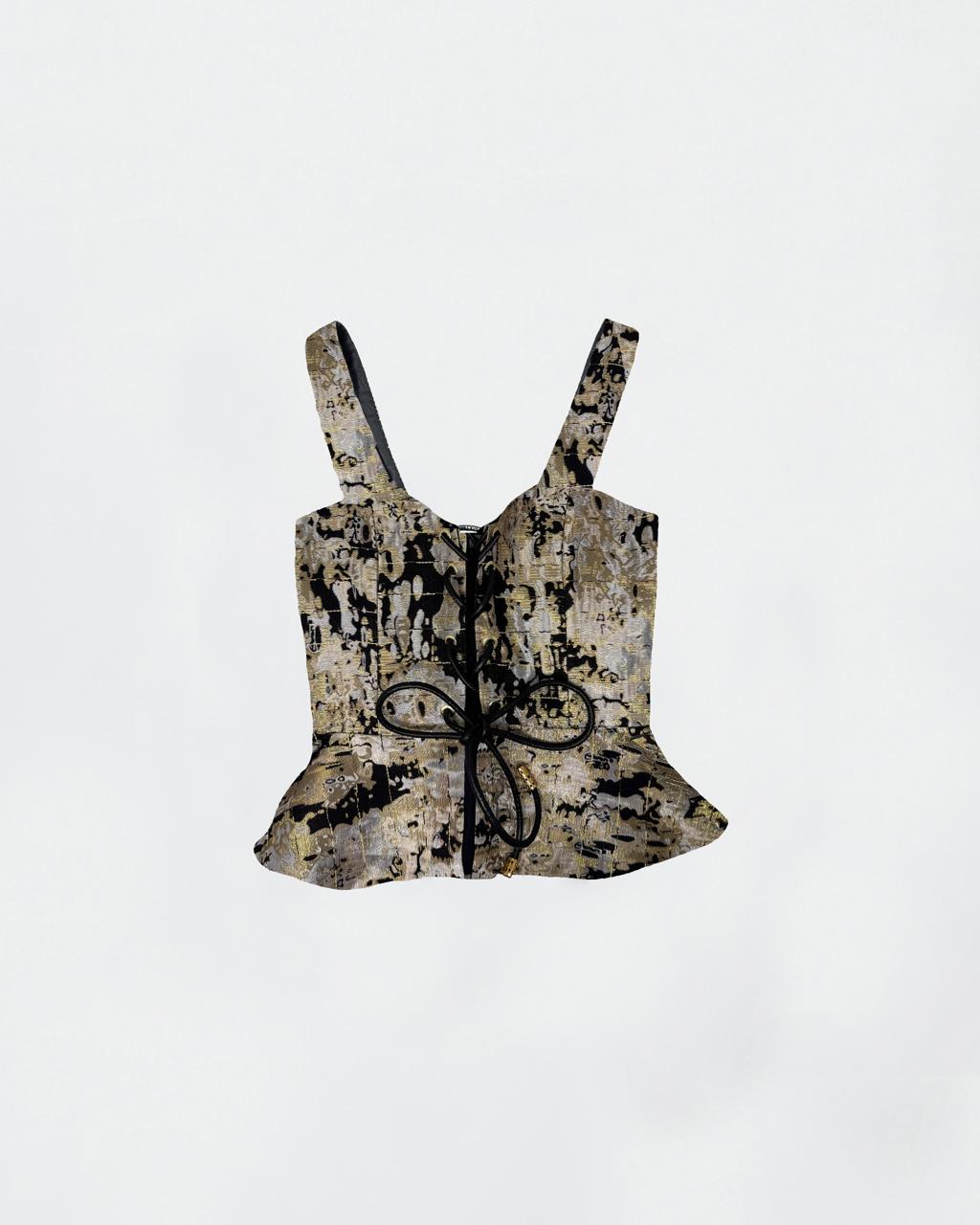 The Ethiquette Margaux corset jacquard noir camouflage XS
