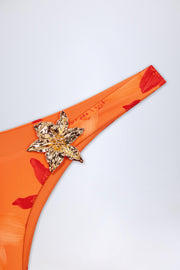 Oh Polly Beqa Bas Bikini Cheeky Orange Orchid Print Taille Haute