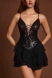 Oh Polly Embellished Robe Mini Ottavia Noir Zèbre Sequin