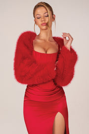 Oh Polly Accessories Noemi manches fourrure rouge