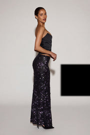 Oh Polly Embellished jupe maxi noire violette sequins fente