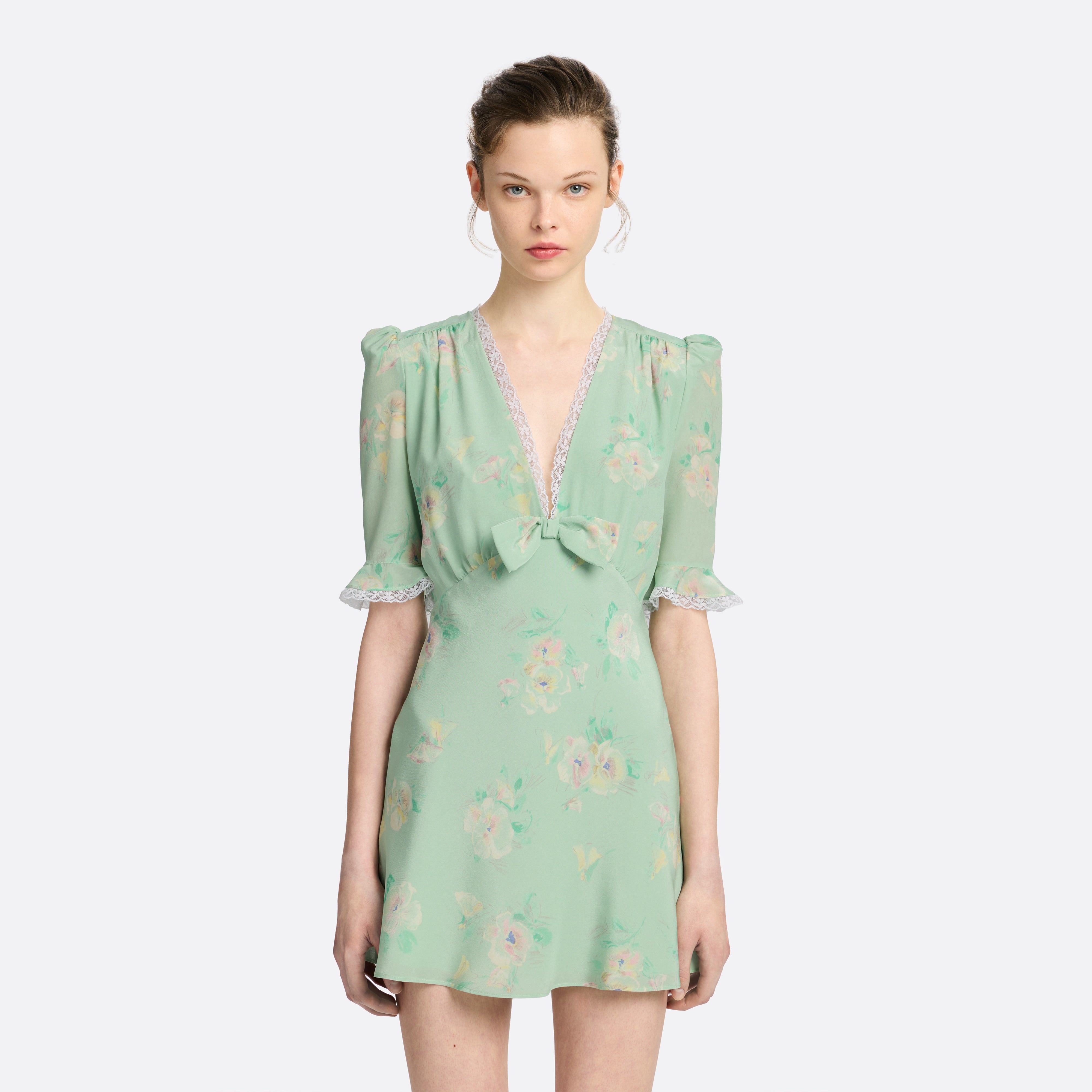 Alessandra Rich Silk Mini Dress Bow robe soie vert taille 36