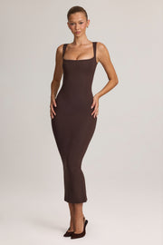 Oh Polly Ainslee 5617 robe midi marron chocolat moulante modal