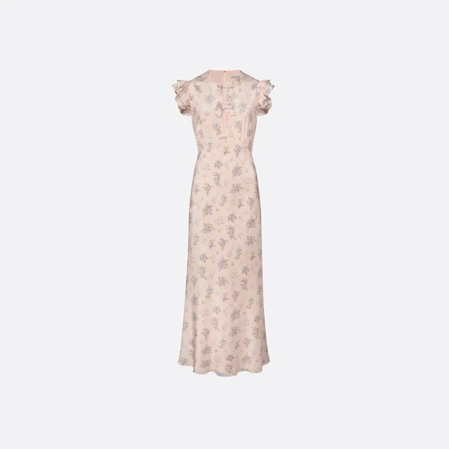 Alessandra Rich Dresses robe midi soie rose fleurie volants