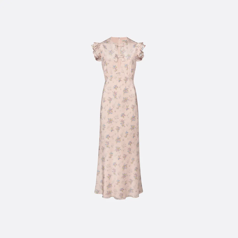 Alessandra Rich Dresses robe midi soie rose fleurie volants