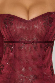 Oh Polly Odelie 12325 Mini Robe Bordeaux Strass Cœur