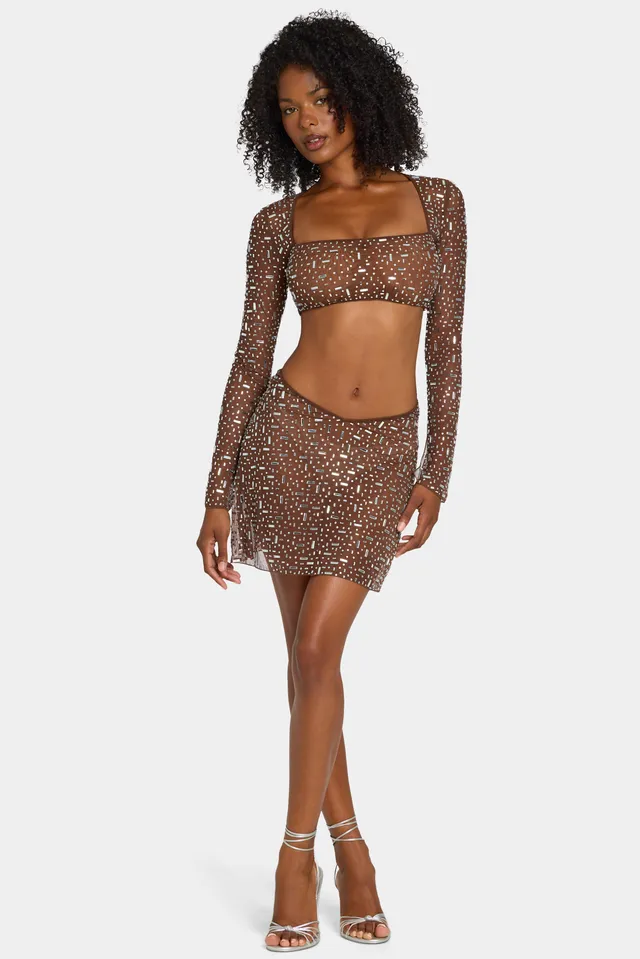 Oh Polly Embellished Thalassa mini jupe cocoa à strass