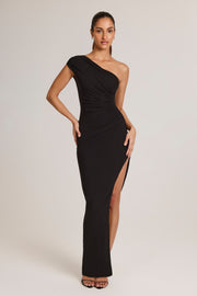 Oh Polly Maude robe maxi noire asymétrique fendue