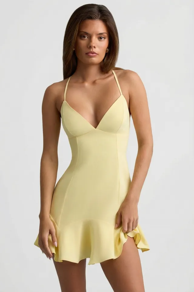 Oh Polly Daria 13772 robe mini jaune plissée dos lacé