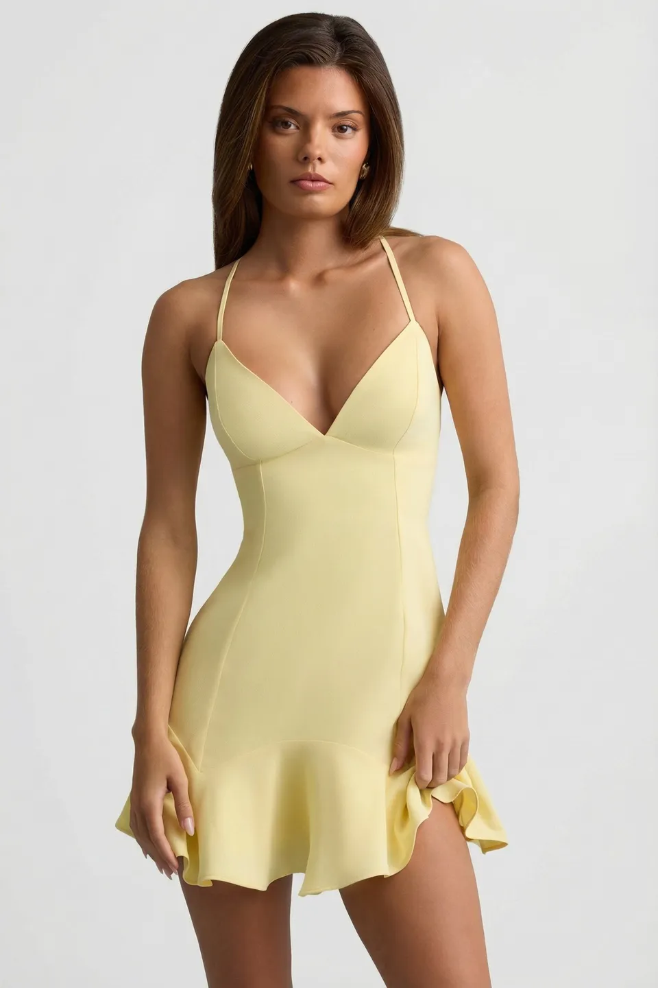 Oh Polly Daria 13772 robe mini jaune plissée dos lacé