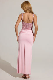 Oh Polly Embellished Vela robe longue rose blush sequins