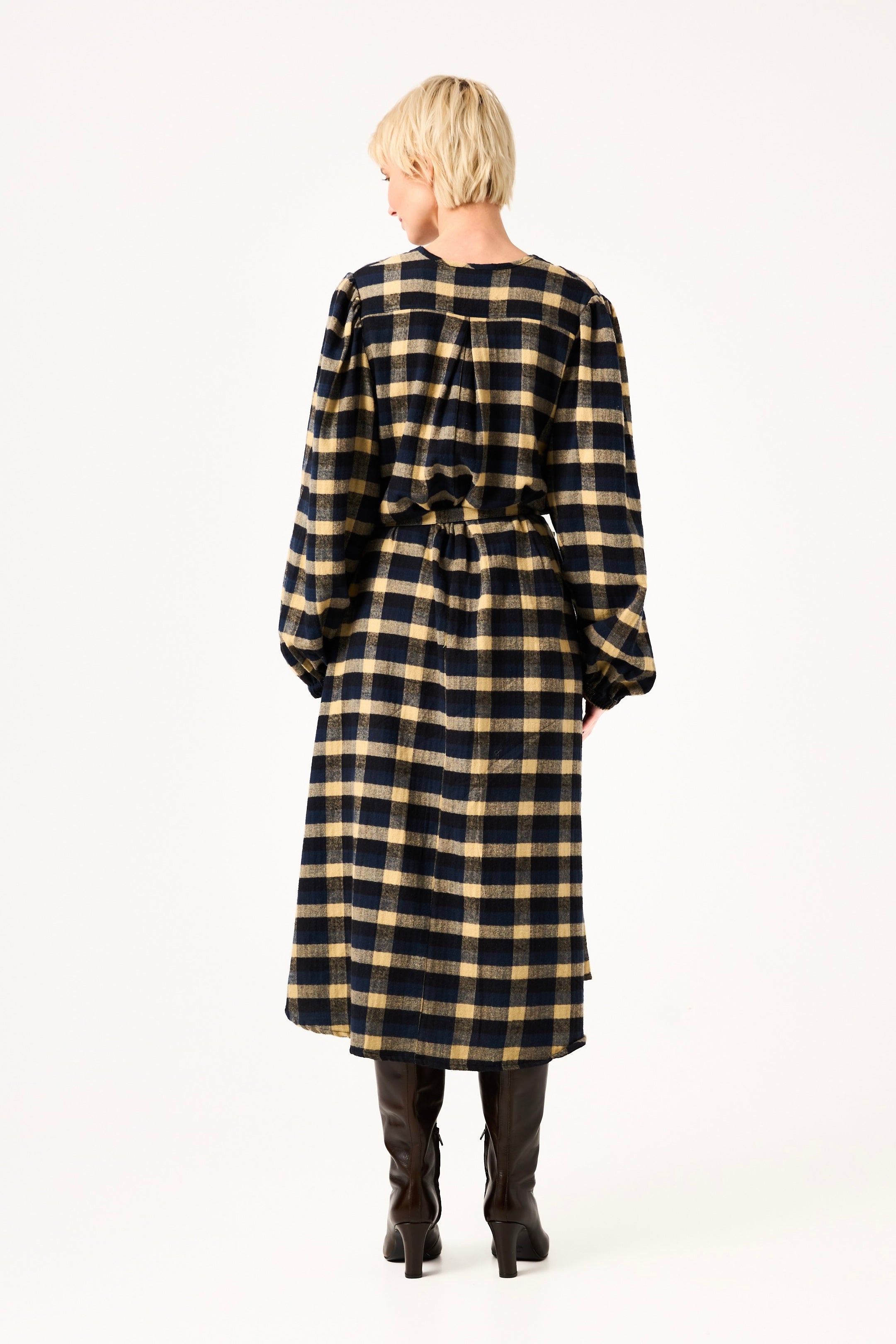 Chicosoleil Danya robe portefeuille indigo flanelle