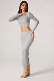 Oh Polly Embellished Top Strass Manches Longues Aqua