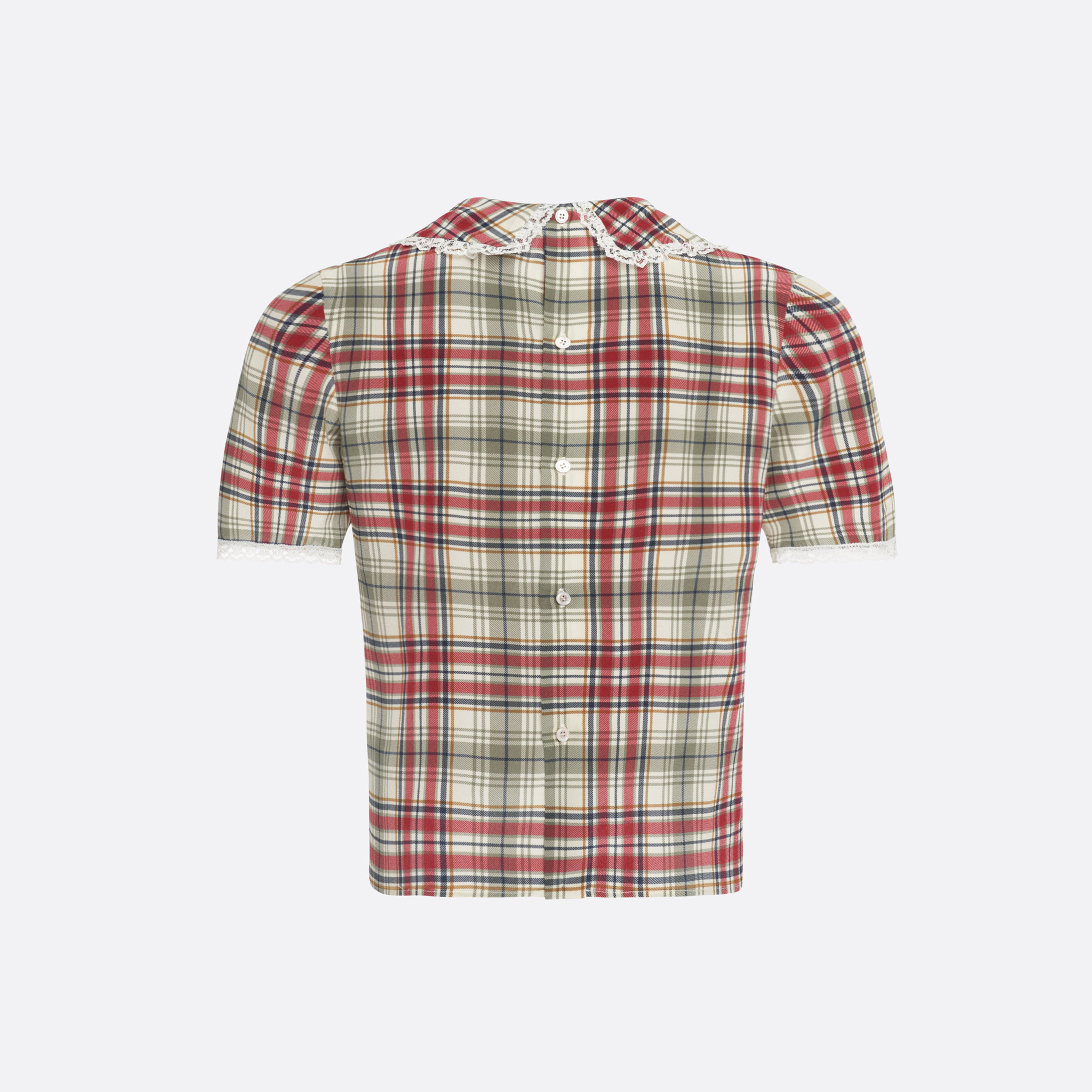 Alessandra Rich Tartan Silk Short Sleeve Blouse chemisier soie 40