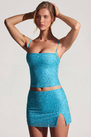 Oh Polly Embellished Inina mini jupe strass bleu aqua