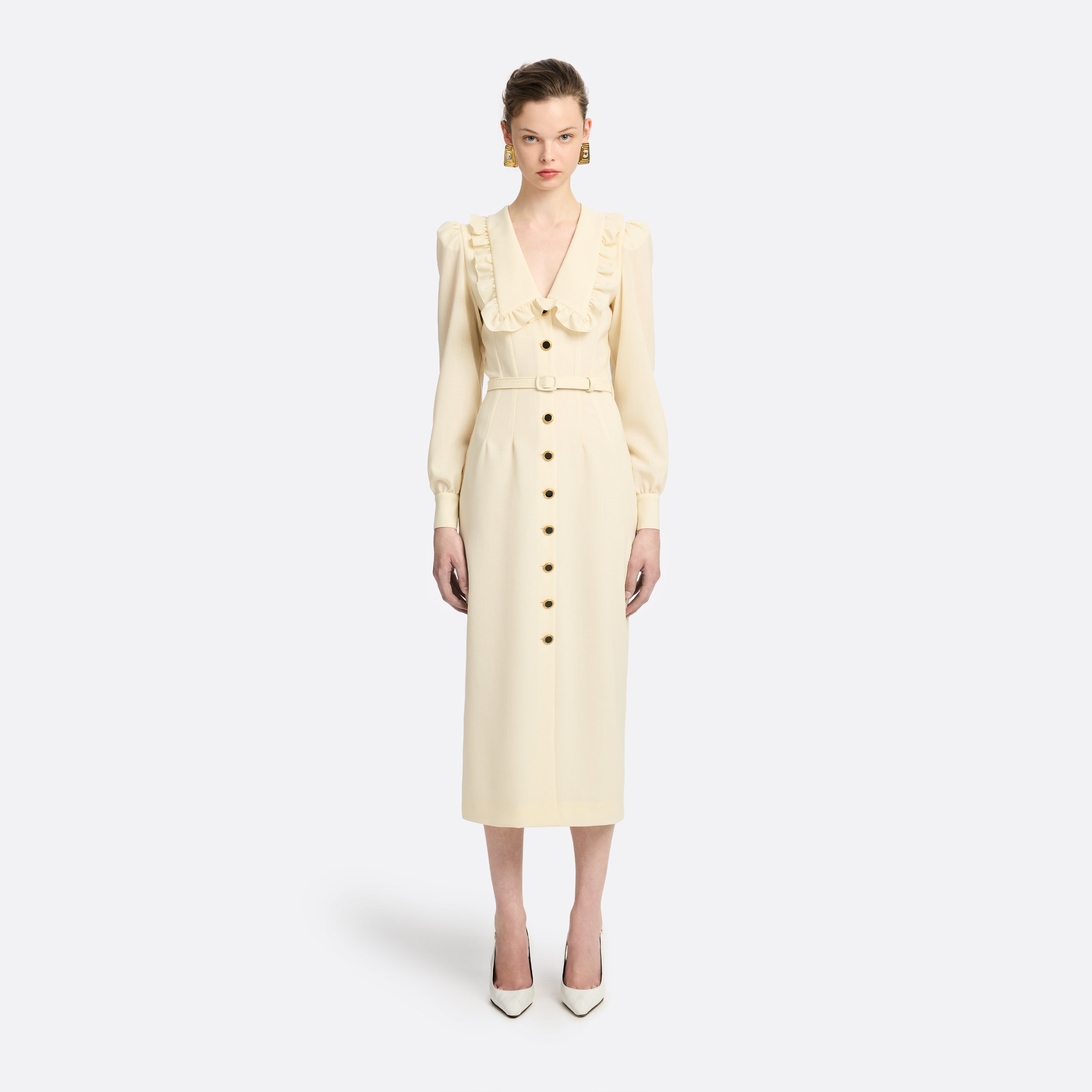 Alessandra Rich Dresses Light Wool Robe midi vanilla col V