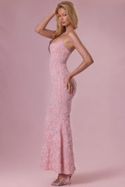 Oh Polly Valora robe maxi blush perles 3D col carré