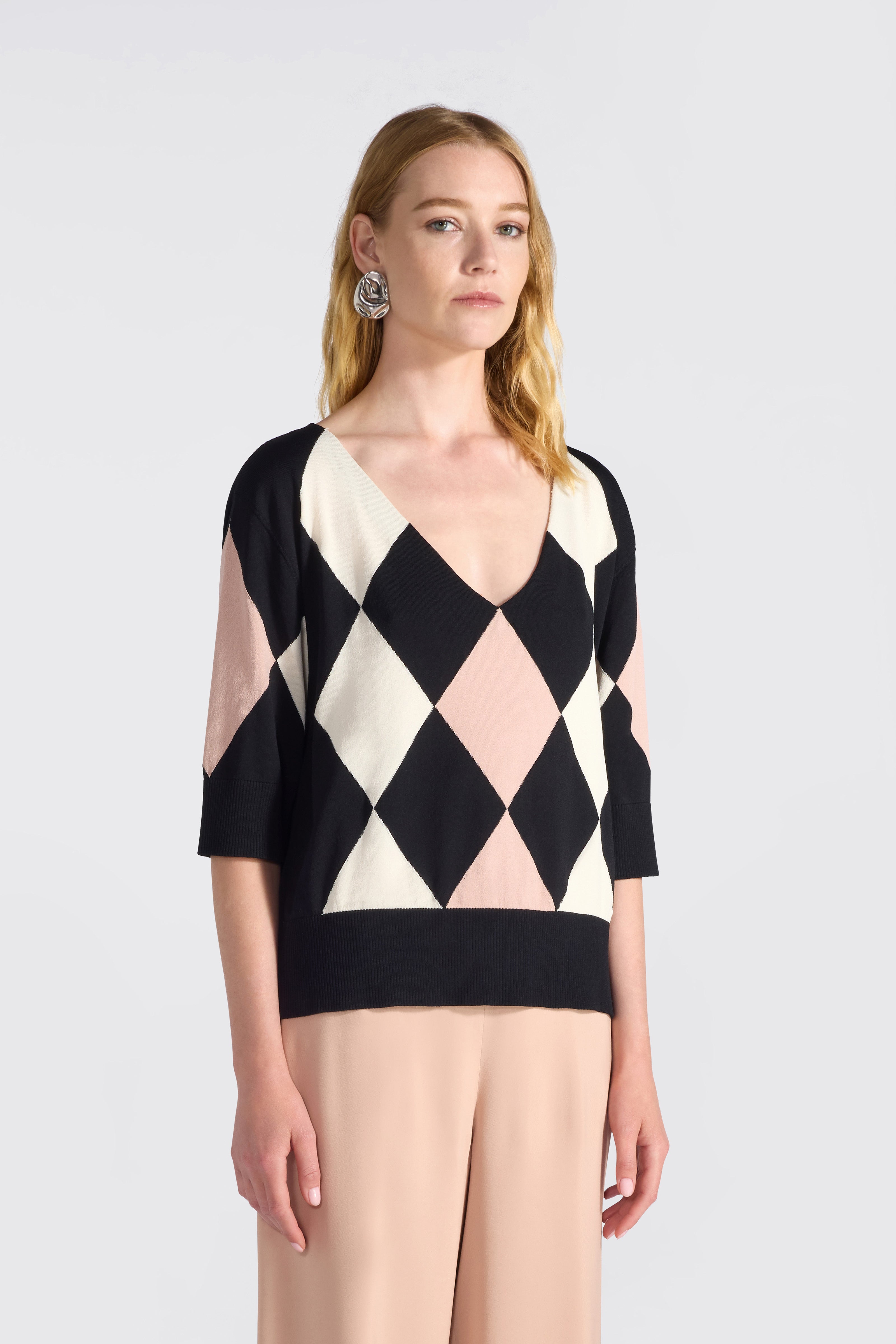 Liviana Conti Imperia pull maille rombi noir stretch