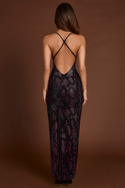 Oh Polly Luserna robe maxi violette serpent à strass