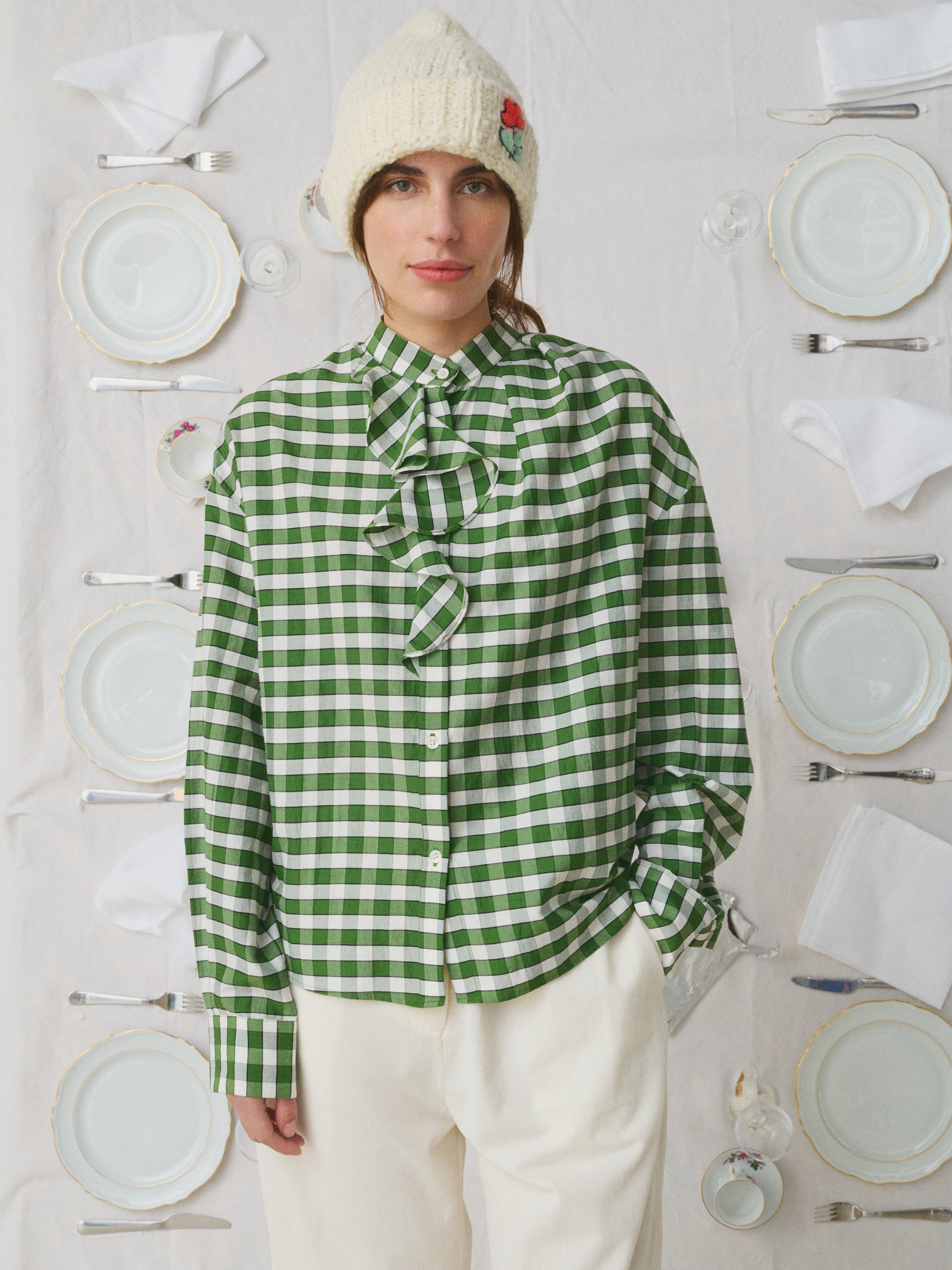 MII Mii à table Chemise Jabo vichy vert volants