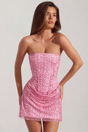 Oh Polly Ziya Robe bustier rose perles paillettes