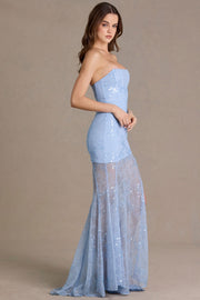 Oh Polly Embellished robe bustier dentelle bleu ciel sequins