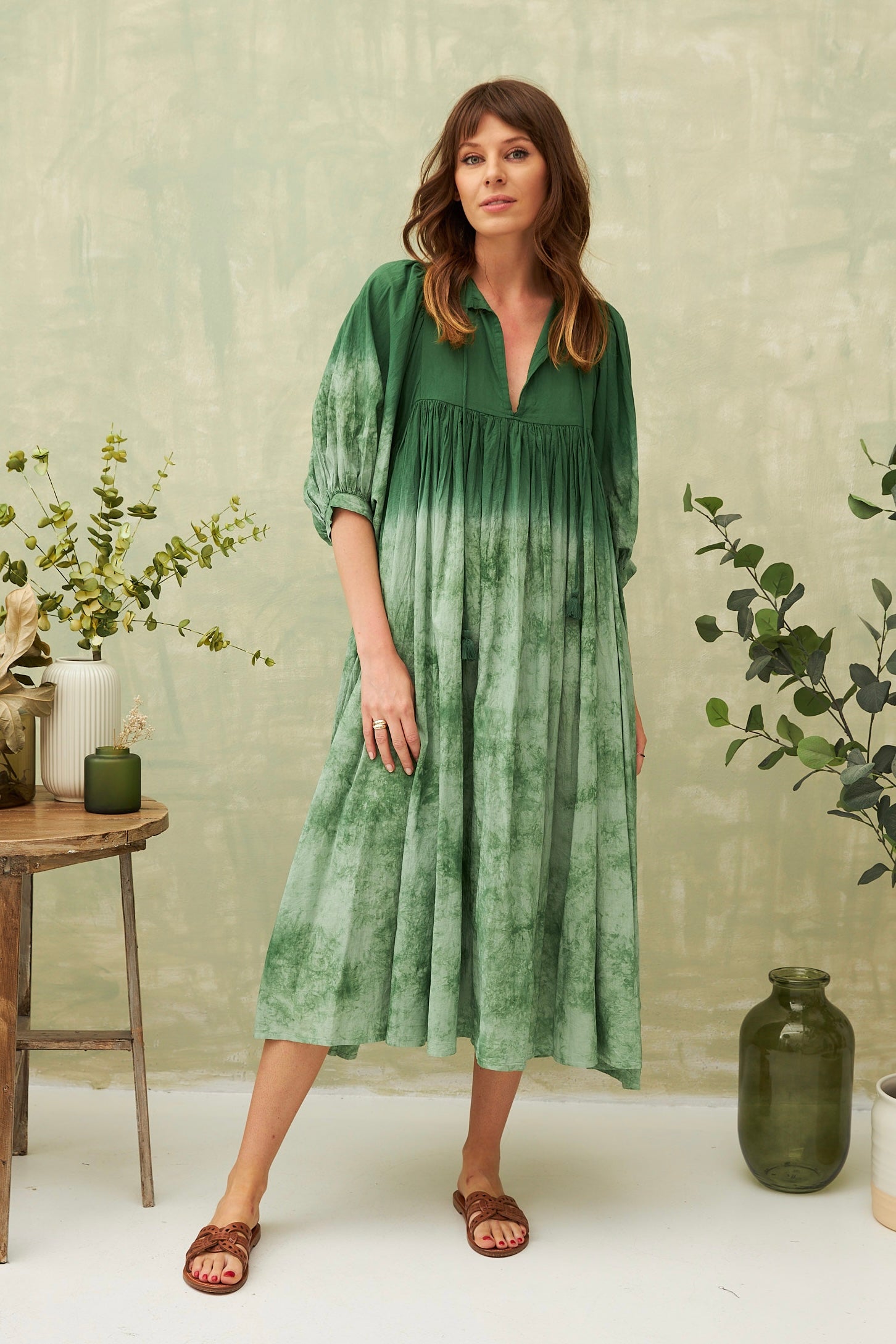 Chicosoleil Bayana robe longue verte tie dye coton