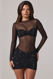 Oh Polly Embellished Noel Mini Robe Noire strass col montant
