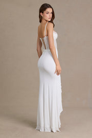 Oh Polly Robe Corset Dentelle Snow Sequin Fendue Volants