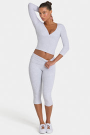 Oh Polly ButterCloud Legging Capri Gris Chiné Côtelé