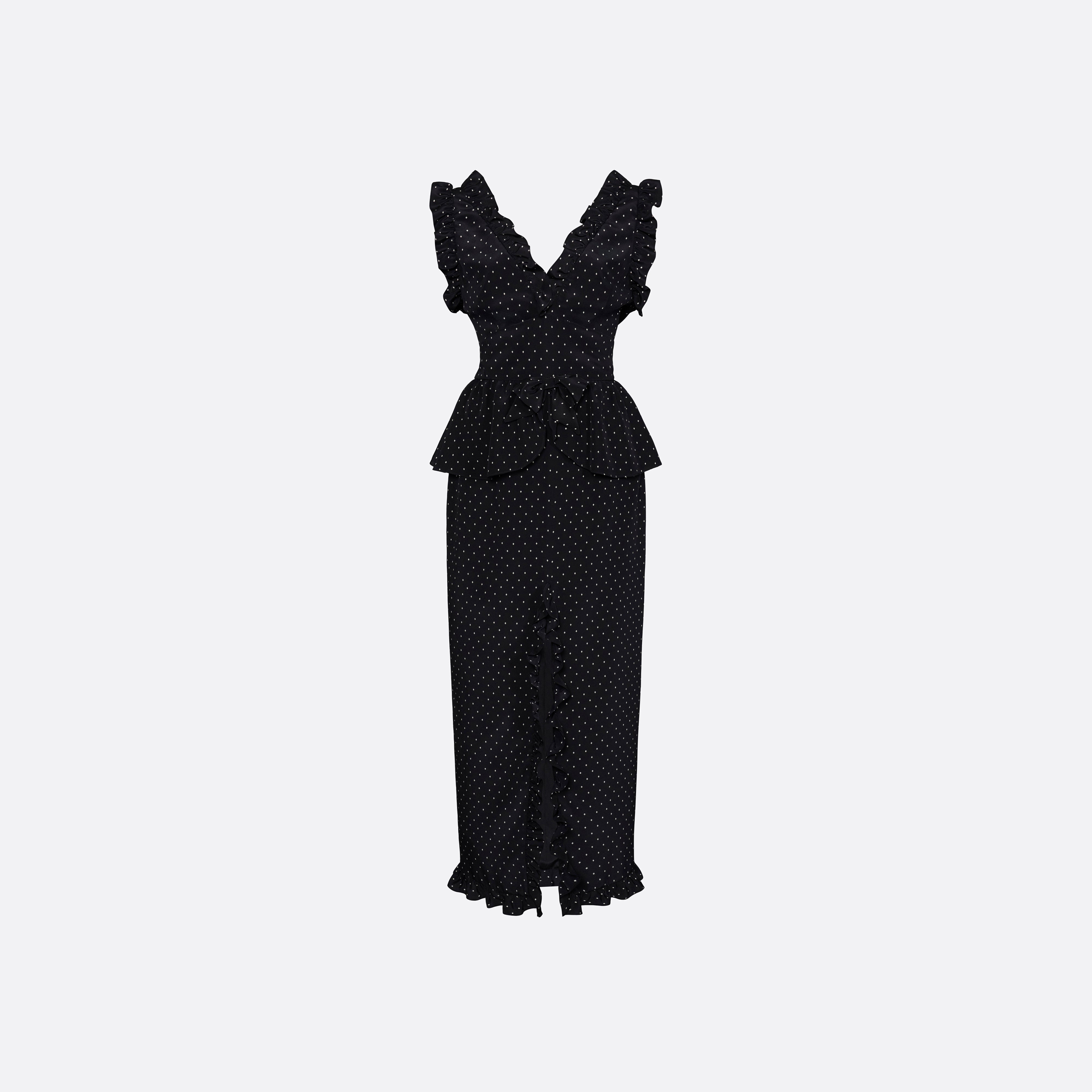Alessandra Rich Silk Peplum Midi Dress robe noir ivoire 36-46